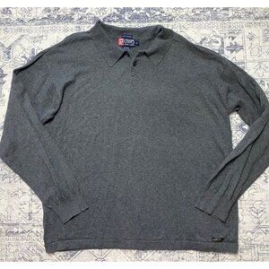 Chaps Ralph Lauren Mens Gray Long Sleeve Polo Shirt XL Henley Cotton Vintage